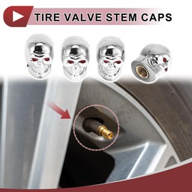 HEROFFIX 4 Pcs Skull Head Shape Tire Valve Stem Caps Decorative Tyre Valve Dust Covers 7x22mm Silver Tone Plastic Copper