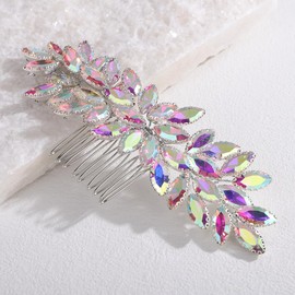 Teyglen Ab Color Crystal Bridal Hair Comb Wedding Rhinestone Bridal Side Comb for Bride Wedding Hair Accessories for Women Special Occasions Headpiece (Ab color)