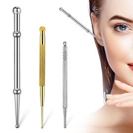 WJccsee WJccsee 3 Pieces Facial Reflexology Massage Tool Stainless Steel Manual Acupuncture Pen Retractable Acupuncture Pen, Stainless Steel Double Headed Spring Loaded Ear and Body Point Probe Pen