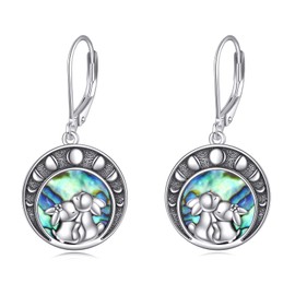 Bunny / Manta Earring for Women Sterling Silver Bunny Jewellery Abalone Shells Dangle Gifts for Women Girls, Sterling Silver, abalone shells