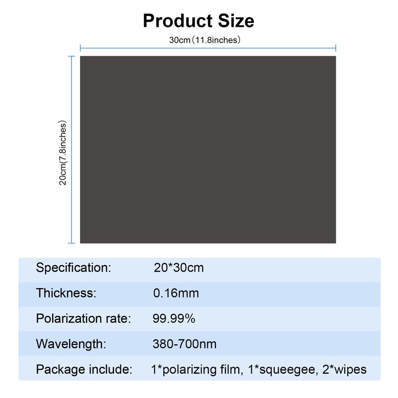 Selens Polarizer Film 7.8x11.8 inch Non-Adhesive Polarized Film Sheets for