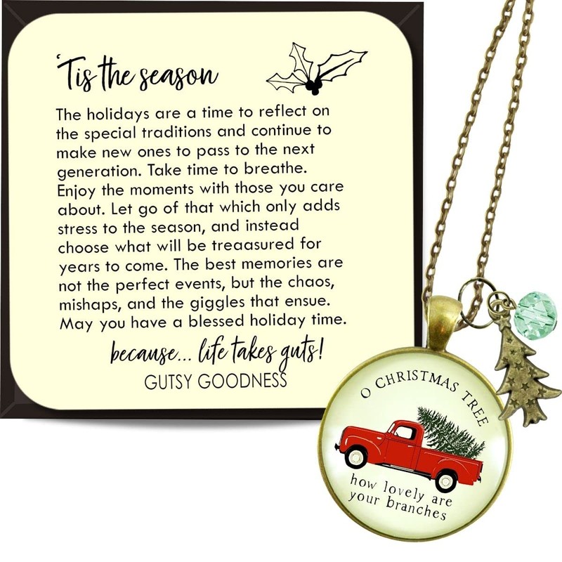 Red Truck Christmas Season Necklace Vintage Holiday Christmas Tree Charm