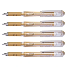 PENTEL K230M Gel Ink Rollerball Pens Metallic Hybrid Gel Grip DX Pack of 5 Gold