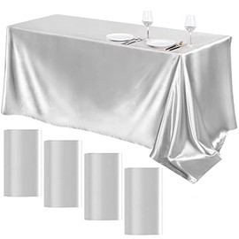 TURSTIN - Juego de 4 manteles de satén Plateado de 102 x 58 Pulgadas, Mantel Rectangular de Seda Brillante, Mantel de Tela Suave, decoración de Mesa para Bodas, Banquetes, Fiestas y Eventos