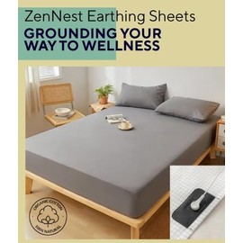 Zenapura ZenNest Grounding Organic Cotton Fitted Sheet - Earthing Connection for Better Sleep - Bed Sheets - Eco Friendly, Premium Quality (Gray, Full), ZP-ZN-001x