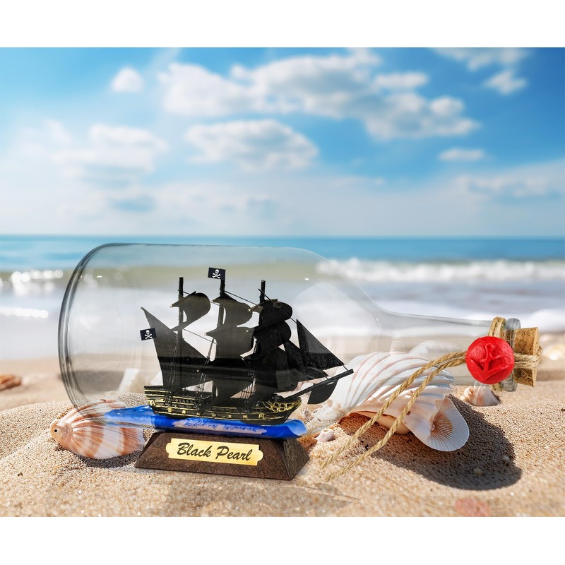 SAILINGSTORY Pirate Ship in a Bottle Ship Model Black Pearl