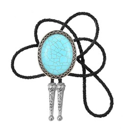 KeCol Fashion Western Native American Handmade Bola tie Vintage Emerald Stone Bolo Tie (Turquoise)