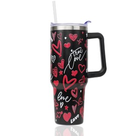 ZNYYZYBA 40 oz Valentines Tumbler with Handle and Straw, Stainless Steel Insulated Heart Tumbler 40 oz, Reusable Valentines tumbler with Leak Proof Lid, Valentines Gifts for Her