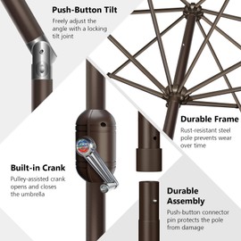 Funsite 9ft Patio Umbrella, UV Protect Pool Umbrella with Heavy Duty Pole, Ventilate Design Outdoor Umbrella with Push Botton Tilt & Crank Ideal for Garden, Lawn, Deck, Backyard&Pool, Cream