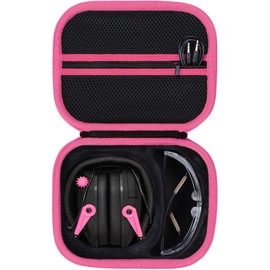 Lebakort Storage Case Compatible with Walkers Razor Slim/Howard Leight Honeywell Impact Sport/PROHEAR 066 030 Electronic Shooting Earmuffs Hearing Protection Muffs (Black + Pink Case)