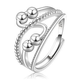 Anxiety Rings for Women Girls, 925 Sterling Silver Fidget Ring for Anxiety Women, Anti-Stress Spinner Rings with 4 Beads, Adjustable Open Stress Relief Celtic Knot Thumb Ring for Daughter Women