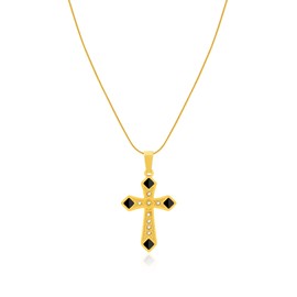 FUNOJOY Cross Necklace for Men, 14K Gold Plated Mens Cross Necklaces Stainless Steel Plain Polished Cross Pendant Necklace Jewelry Gift for Men