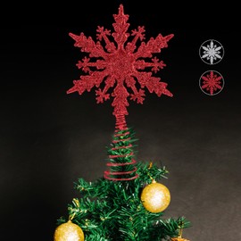 NOCHME Dazzling Christmas Tree Topper, Snowflake, Super Shiny, 5.5 x 9 Inches, Star Top for Christmas Tree, Christmas Decoration, Red