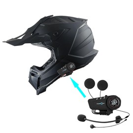 1Storm Adult Motocross Helmet ATV Dirt Bike BMX MX Downhill Mountain Helmet Track Style JH601; Matt Black + Motorcycle Bluetooth Headset