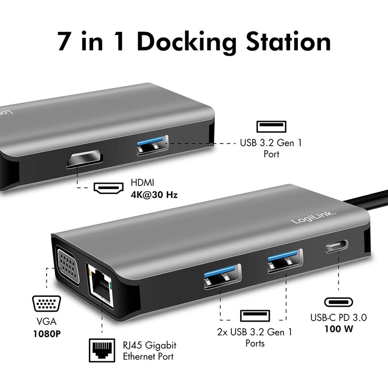 USB 3.2 Gen 1 Docking Station 7-Port with USB-C Port