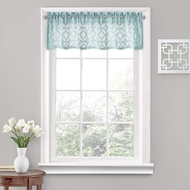 Vue Trellis Clip Corto Cenefa Cortina de Ventana pequeña para baño, Sala de Estar y cocinas, 132 x 35 cm, Aqua