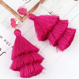 Layered Tassel Earrings Bohemian Tiered Tassel Dangle Earrings Colorful Stud Drop Earrings for Women Girls Jewelry Gifts for Christmas Valentine Day