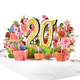 GREETING ART Happy 20th Birthday Pop Up Card, 20 Birthday 3D Greeting Card,20th Birthday Gifts for Her Him Daughter Son,Celebrating 20th Wedding Anniversary Popup Card