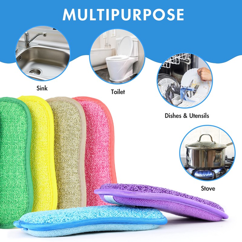 Paquete de 6 esponjas multiusos para cocina, 6 colores, esponja