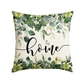 AVOIN colorlife Home Sweet Home Eucalyptus Leaves Spring Throw Pillow Cover, 18 x 18 Inch Seasonal Floral Cushion Case Decoration for Sofa Couch