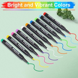 HuiSikoo Liquid Chalk Markers for Acrylic Calendar Planning Board - Fine Tip Wet Erase Markers for Dry Erase Board, Whiteboard, Glass, Mirror - 1mm Fine Point, Easy to Erase, Quick Drying (10 Color)