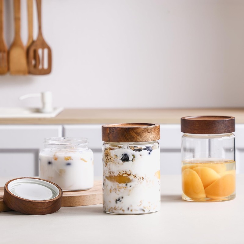 Homtop Glass Jars with Wood Lid 27 Oz 6 Pack,