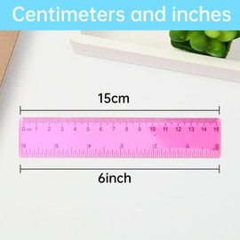 Pack of 6 Rulers 15 cm Primary School, Coloured Transparent Ruler, Scale Ruler, Learning Tools, Ruler with Centimetre and Inch Measuring Tool, Plastic Small Ruler, Primary School, for School, Home,