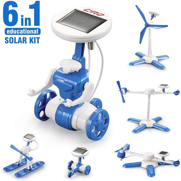 CIRO Solar Robot Science Kit 6-in-1 STEM Learning Building Toys for Kids, Powered Propeller Engines Educational Kit, Walking Robot/Air Boat/Windmill/Plane