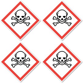 Poisonous Danger Symbol UN/GHS Hazard Pictogram Sticker 7.5cm Pack of 4