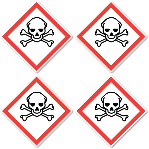 Poisonous Danger Symbol UN/GHS Hazard Pictogram Sticker 7.5cm Pack of