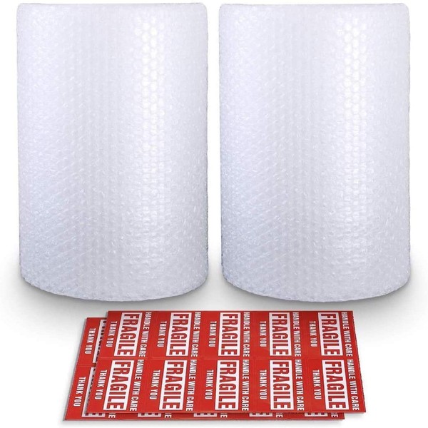 2-Pack Bubble Cushioning Wrap Rolls, 3/16" Air Bubble, 12 Inch