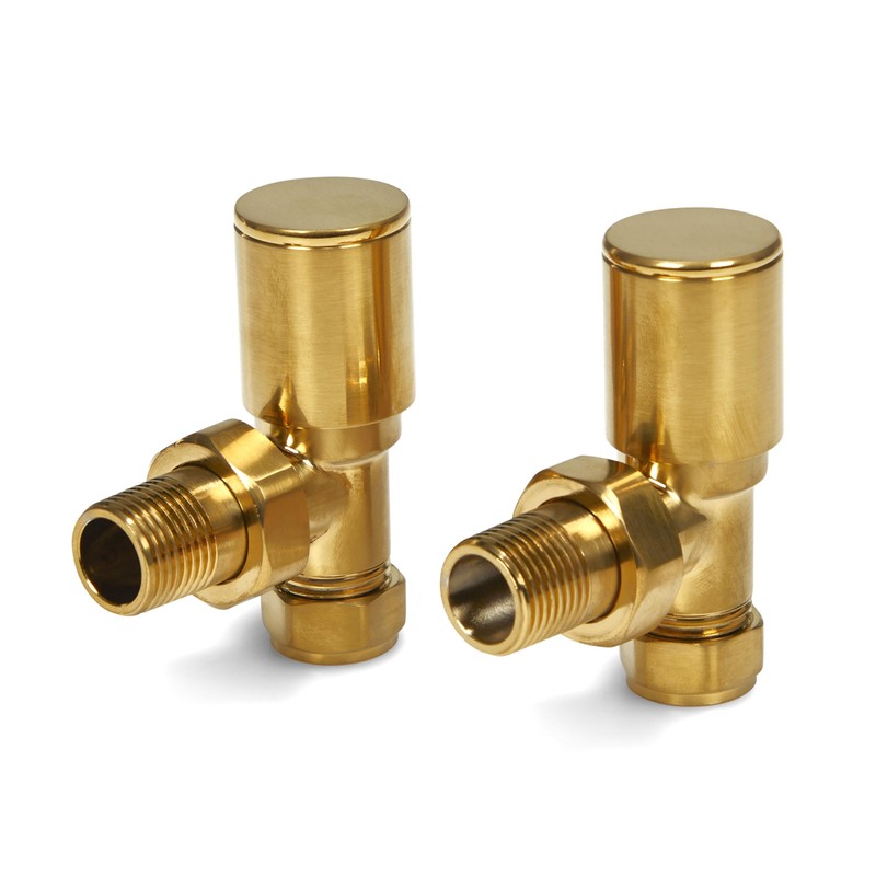 Brushed Brass Radiator Valves Angled Straight Corner 15mm Traditional Towel