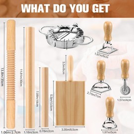 KITment 9pcs Pasta Making Tools Set, Pasta Maker, Wood Gnocchi Board, Rolling Pin, Pasta Roller, 4 Ravioli Stamp Maker Cutter, Dumpling Maker, Kitchen DIY Gift
