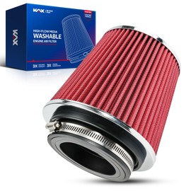 KAX Premium Washable Engine Air Filter, Universal Clamp-On Air Intake Filter, 4-Inch Round Tapered Air Intake Filter, Reusable, High Performance, 3" or 3.5" or 4"