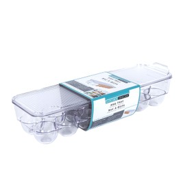 Kitchen Spaces KSEG12-AMZ Egg Tray 14pc Stackable Food Storage Organizer for Refrigerator, 14.5" x 3" x 4.5", Clear