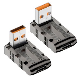 GELRHONR Right Angle USB A Male to USB C Female Adapter,Zinc Alloy 90 Degree USB3.1 to Type C Connector 120W Super Fast Charging 10Gbps & Data Transfer - 2 Pack (Up/Down Angle)