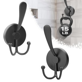NFAMRZCAR Suction Hooks Heavy Duty, Suction Cup Hooks for Shower Hanging Up to 15LB Double Hooks for Hanging,2Pcs Reusable and Removable Towel Hooks for Bathroom Kitchen Mirror Glass