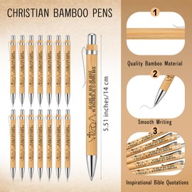 MotiMind 50 Sets Religious Bible Verse Gifts Bulk Christian Bookmarks Inspirational Bamboo Pens Easter Gifts for Men Women Sunday School Church Activities