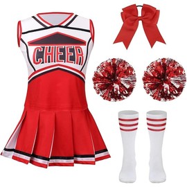 TOONRAIN Complete RED 5-Piece Cheerleading Kit for Kids - Soft, Breathable, and Comfortable