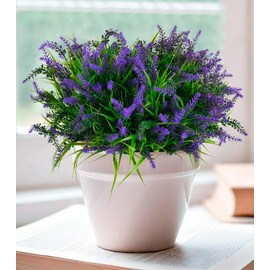 Artificial Plants Outdoor, 24 Bundles Fake Flowers UV Resistant Faux Lavender Flowers with Plastic Shrubs, Realistic Faux Plants for Porch Garden Patio Window Box Hanging Planter Basket Home Decor Use