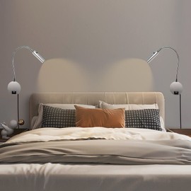 YNDD Pack of 2 Reading Lamps, Wall Mounted with Plug, 230 V Wall Bed Lamp with USB Charging Port and Aluminium Gooseneck, 3 W LED Wall Reading Lamp for Bedroom, Bed, Silver, 3000 K Warm White