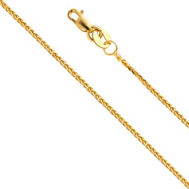 The World Jewelry Center 14k Real Yellow Gold Solid 0.8mm Diamond Cut Braided Square Wheat Chain Necklace with Lobster Claw Clasp - 18"