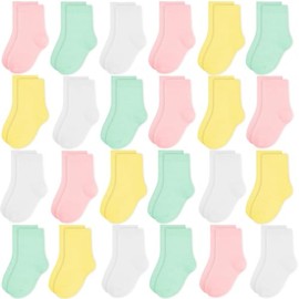 TRAMLE Baby Girls Kids Socks, 24 Pairs Toddler Colorful Crew Breathable Children School Socks （10-13 Years Old）