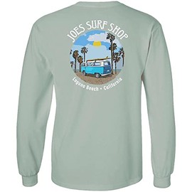 JOES SURF SHOP Men's Surf Bus Logo Cotton Long Sleeve Tees-2XL-StoneGreen/c