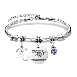 SAMORION Friendship Bracelets Initial Letter Bracelets Gift for Women Best Friends Royal Blue Crystal Delicate Jewellery for Her, Stainless Steel