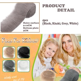 4pcs Fur Fabric, Faux Fur, Fur, Faux Fur Fabric, Fur Trim, Fake Fur, Fake Fur Fabric, Artificial Strips White Black Khaki Gray Fluffy Fuzzy Craft Fur Pieces Gnome Beards for Hair Santa Claus Cosplay