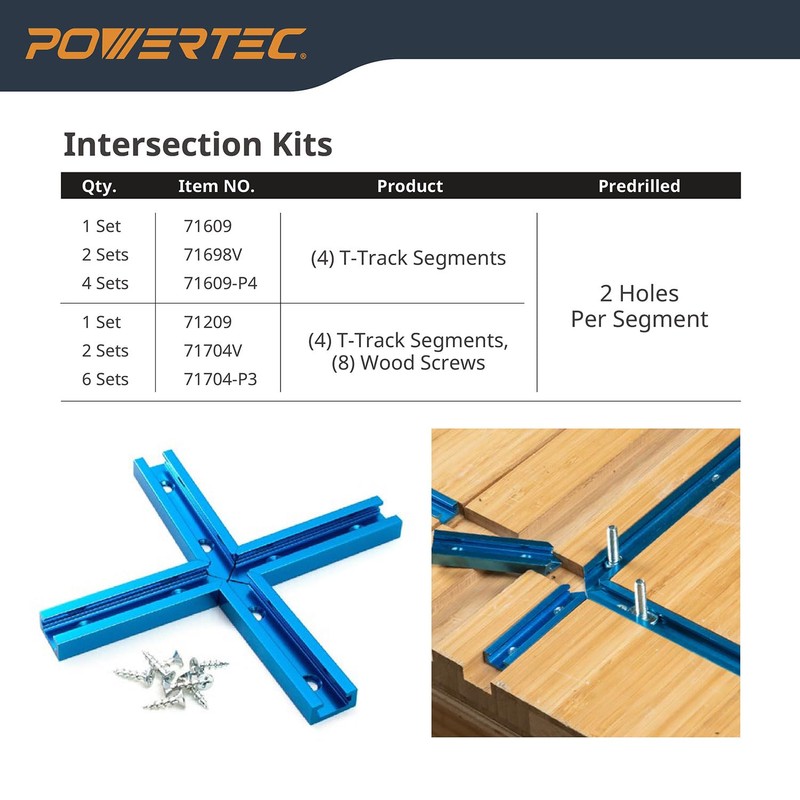 POWERTEC 71118-P3, 6 Pack, 24 Inch Double-Cut Profile Universal T-Track