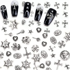 LIKENNY Nail Parts, Punk Style, Metal Parts, Retro Silver, Nail Art Supplies, DIY Craft Accessories, Metal Parts, 3D Dimensional Feel, Nail Parts (50 Pieces)