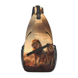 PVTIONXIE African Lion Sling Backpack for Women Men, Chest Bag Daypack Crossbody for Travel Sport Running Hiking