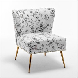 Container Furniture Direct Thia Armless Accent Chair for Living Room, Elegant Seat with Nailhead Trim, Gold Metal Legs and Comfortable Curved Back, 28" D x 25" W x 29.5" H, 04 Floral Print